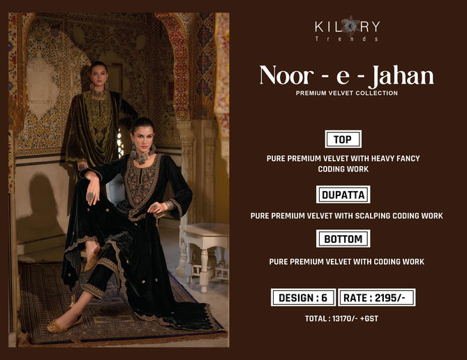 Noor E Jahan By Kilory Premium Velvet Embroidery Salwar Kameez Wholesale Shop In Surat